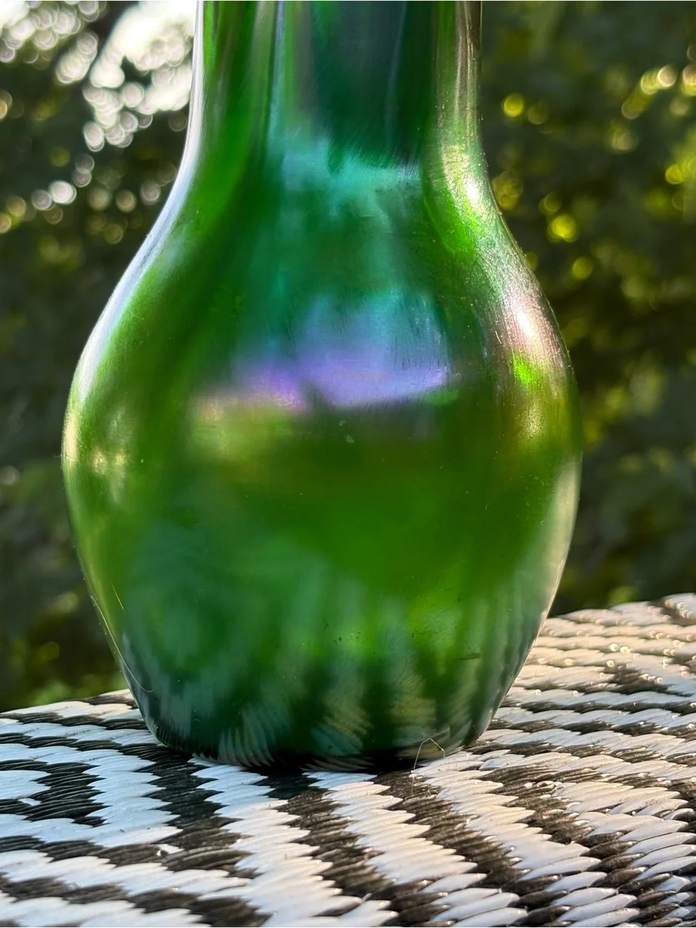 Vintage MCM green iridescent trumpet-neck vase